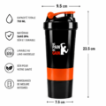 Dimensions du shaker 3 en 1 700 ml noir et orange – SportMall Maroc