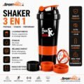 Shaker 3 en 1 700 ml noir et orange avec compartiments – SportMall Maroc